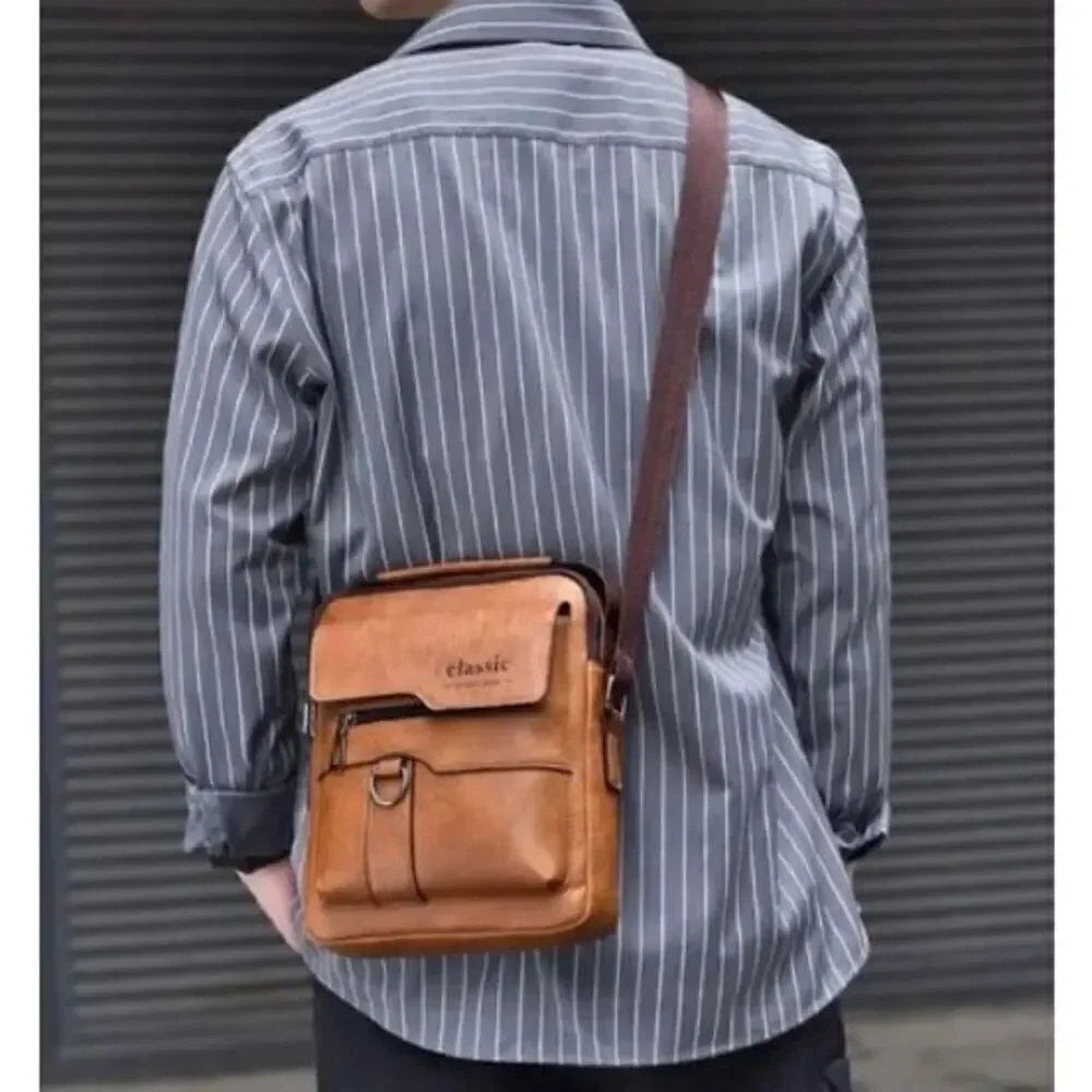 NWT CLASSIC Vintage Tan Camel Shoulder Spacious Multi-Pocket Office Travel Bag